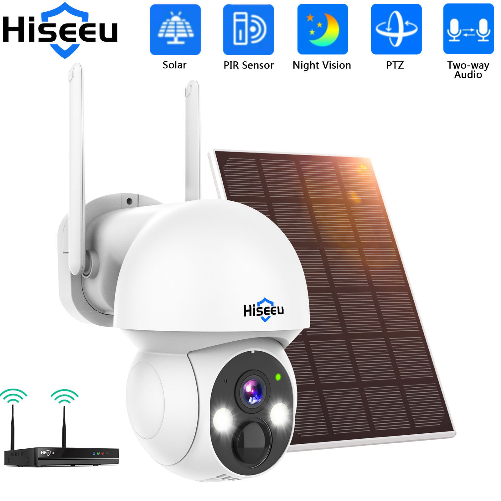 Camera Solar Wireless - Hiseeu 2K 4MP WIFI PTZ caméra