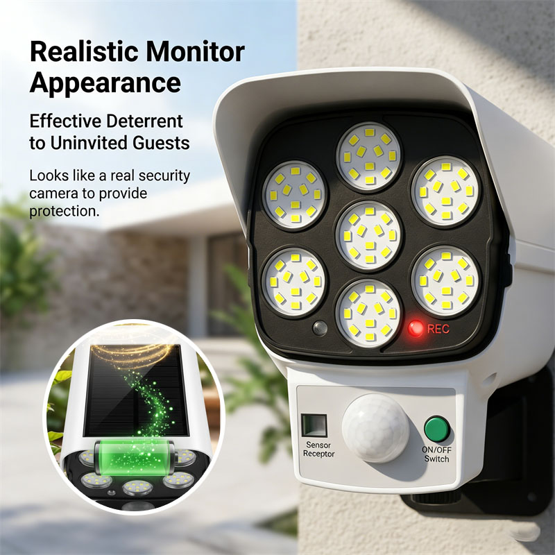 Home Security Lights Outdoors - Caméra de sécurité factice à énergie