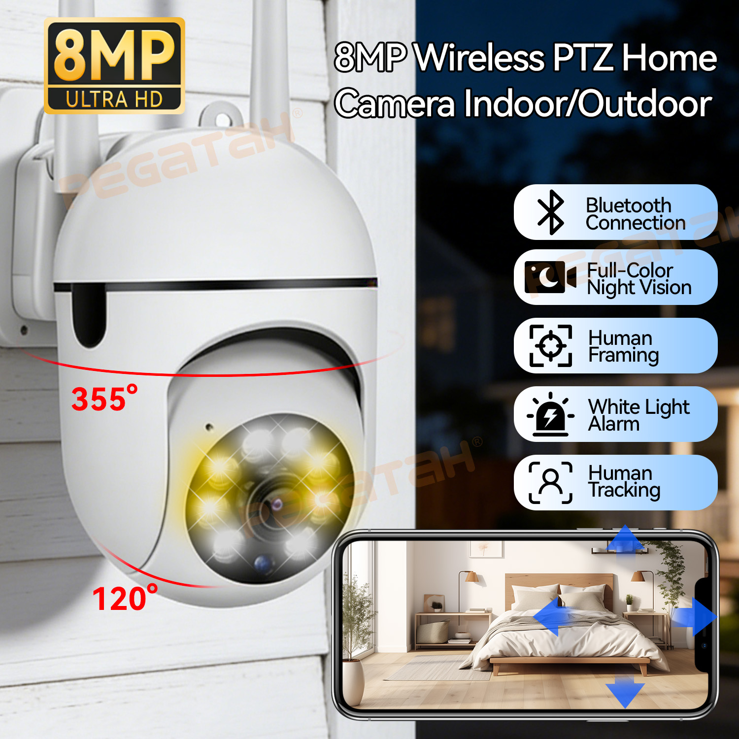 Home Security Lights Outdoors - Caméra de vidéosurveillance IP Wifi 8MP