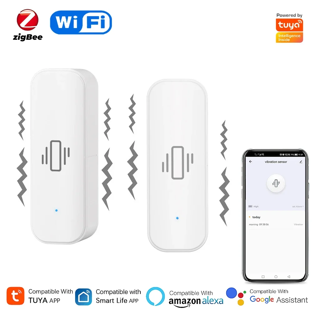 Home Security And Monitoring - Capteur de vibration intelligent Tuya WiFi/Zigbee,
